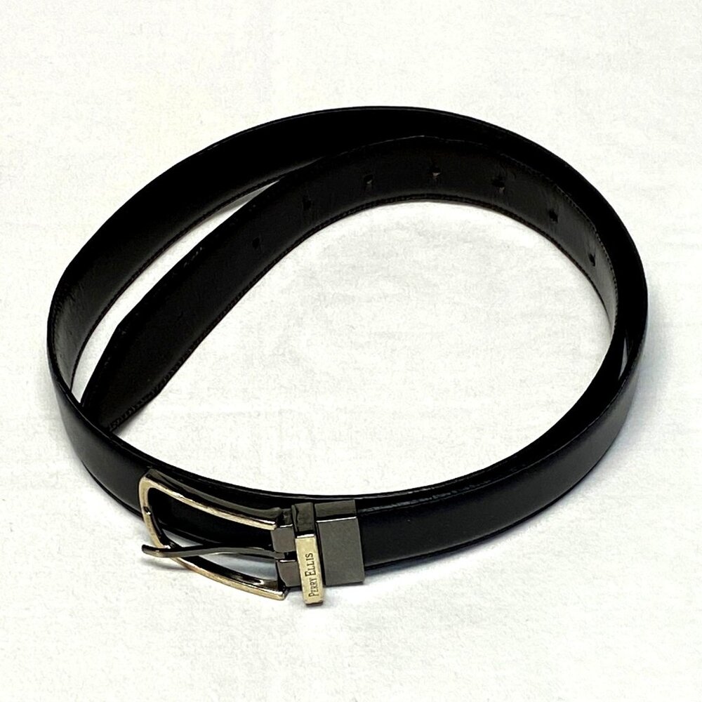 Perry Ellis Twist Buckle Reversible Dress Belt 40 Black Brown Classic Style